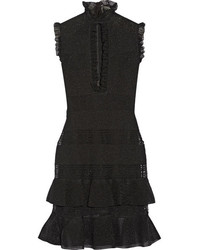 Alexander McQueen Ruffled Metallic Stretch Silk Blend Mini Dress Black