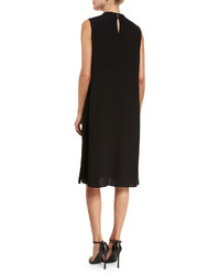 Eileen Fisher Silk High Neck Knee Length Dress Black Petite