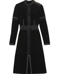 Burberry Stitched Wool And Silk Blend Crepe Dress Black