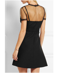 Valentino Tulle Panelled Wool And Silk Blend Crepe Mini Dress Black