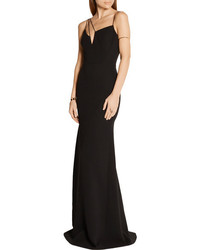 Victoria Beckham Asymmetric Silk And Wool Blend Crepe Gown Black