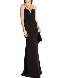 Victoria Beckham Asymmetric Silk And Wool Blend Crepe Gown Black