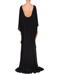 Elie Saab Black Belted Silk Georgette Caplet Gown