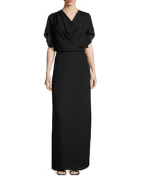 Halston Heritage Flutter Sleeve Silk Gown Black