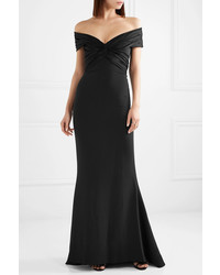 Reem Acra Off The Shoulder Knotted Silk Crepe And Satin Gown