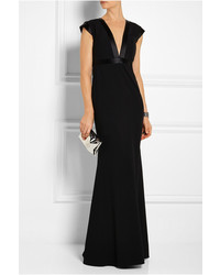 Mason by Michelle Mason Satin Trimmed Jersey Paneled Crepe Gown