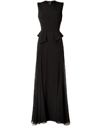 Elie Saab Silk Gown With Peplum Waist In Black