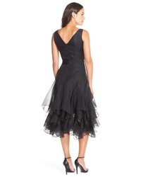 NUE by Shani Belted Cascade Silk Fit Flare Dress