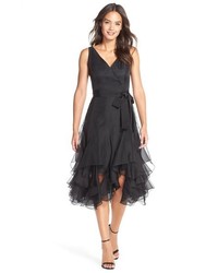 NUE by Shani Belted Cascade Silk Fit Flare Dress