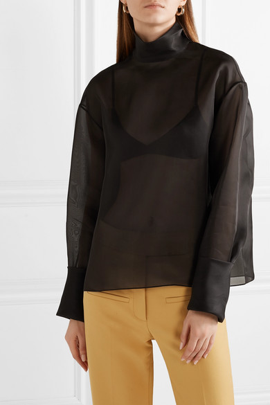 The Row Karlee Oversized Silk Organza Turtleneck Blouse 645