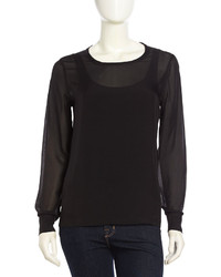 Equipment Long Sleeve Chiffon Blouse Black