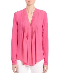 Elie Tahari Willow Pleated Front Silk Blouse