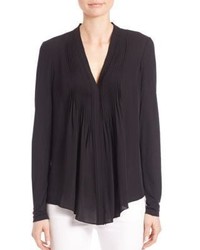 Elie Tahari Willow Pleated Front Silk Blouse