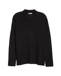 Agnona Cotton Silk Knit Button Up Shirt In Black At Nordstrom