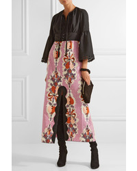Anna Sui Hearts Garland Twill And Silk And Cotton Blend Jacquard Maxi Dress Black