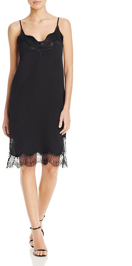 black lace trim slip dress