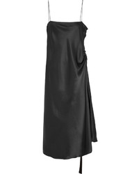 Ellery Tony Grosgrain Trimmed Silk Satin Midi Dress Black