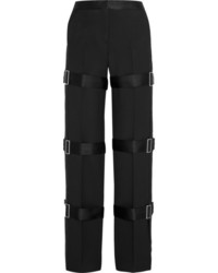 Alexander McQueen Buckled Wool And Silk Blend Straight Leg Pants Black