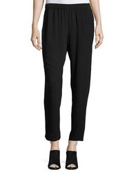 Eileen Fisher Silk Georgette Crepe Slouchy Ankle Pants Plus Size