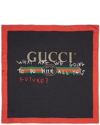 Gucci Black And Red Silk Future Logo Scarf