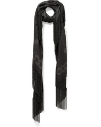Alexander McQueen Chain Fringed Wool And Silk Blend Jacquard Scarf Black
