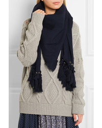 Chloé Eyelet Embellished Wool Silk And Cashmere Blend Scarf Midnight Blue
