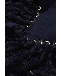 Chloé Eyelet Embellished Wool Silk And Cashmere Blend Scarf Midnight Blue