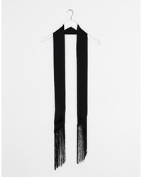 Asos Long Skinny Scarf In Black With Fringing