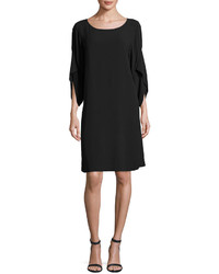 Eileen Fisher Silk Lantern Sleeve Shift Dress Black