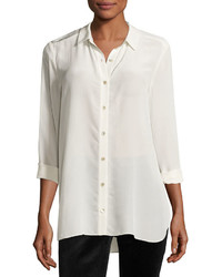 Eileen Fisher Long Essential Silk Crepe Shirt Plus Size