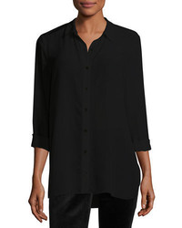 Eileen Fisher Long Essential Silk Crepe Shirt Plus Size