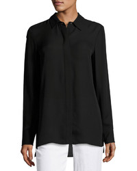 Vince Long Sleeve Silk Button Front Shirt Black