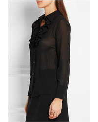 Saint Laurent Ruffled Silk Georgette Shirt Black