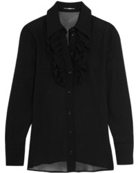 Saint Laurent Ruffled Silk Georgette Shirt Black