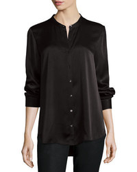 Eileen Fisher Silk Mandarin Collar Shirt Petite