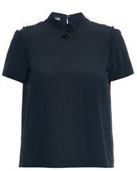Rochas Glove Embroidery Short Sleeved Silk Top
