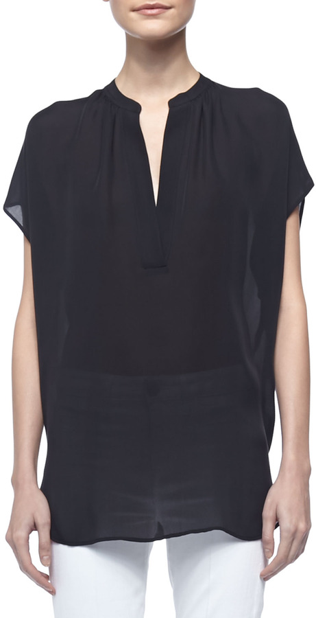 Vince Cap Sleeve Silk Popover Blouse Black | Where to buy & how to wear