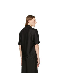 Saint Laurent Black Silk Voile Striated Short Sleeve Shirt