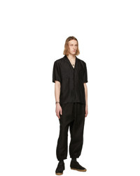 Saint Laurent Black Silk Voile Striated Short Sleeve Shirt