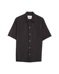 Jil Sander Jill Sander Short Sleeve Nylon Silk Snap Up Shirt In Black At Nordstrom