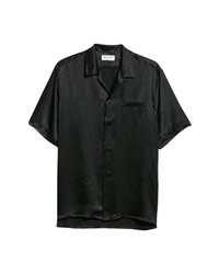 Saint Laurent Monogram Print Short Sleeve Silk Button Up Camp Shirt In Noir 1000 At Nordstrom