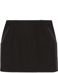 Saint Laurent Silk Trimmed Wool Crepe Mini Skirt Black