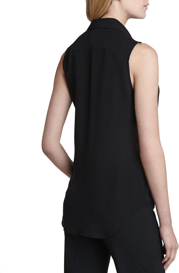 Theory Duria Sleeveless Silk Blouse Black, $190