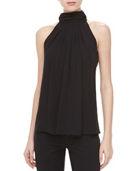 Michl Kors Collection Silk Georgette Pleated Top Black