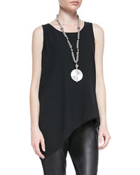 Eileen Fisher Silk Asymmetric Draped Shell Plus Size Black