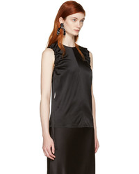 Helmut Lang Black Armhole Ruched Silk Tank Top
