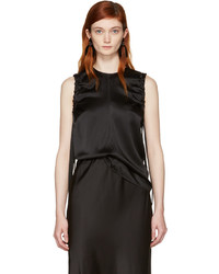 Helmut Lang Black Armhole Ruched Silk Tank Top