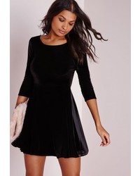 Missguided 34 Sleeve Velvet Skater Dress Black