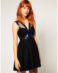 Asos Black Skater Dress With Patent Trim Detail