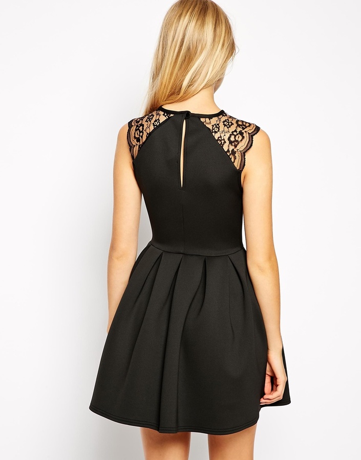 Asos Collection Lace Sleeve Skater Dress In Scuba, $81 | Asos | Lookastic